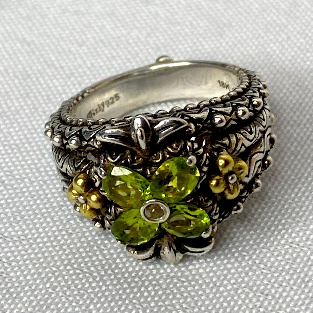 Barbara Bixby most beautiful Peridot sterling and 18k accents gold ring